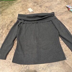 a new day Charcoal Off-the-Shoulder Fold-Over Sweater
